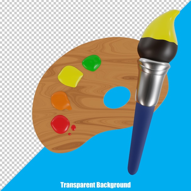 Outil De Peinture Simple 3d Avec Pinceau De Couleur Et Palette De Couleurs Sur Fond Transparent