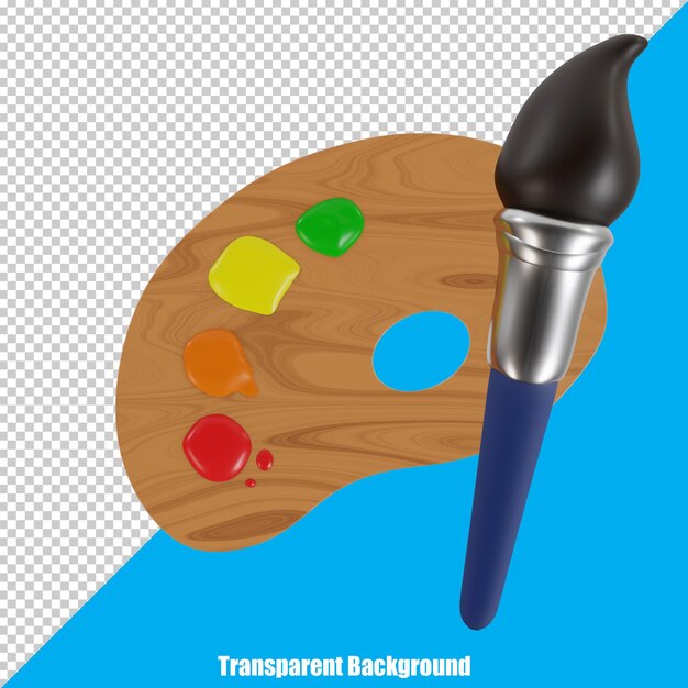 PSD outil de peinture simple 3d avec pinceau de couleur et palette de couleurs sur fond transparent