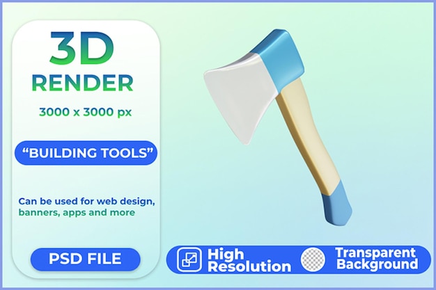 PSD outils de construction de hache d'icône de rendu 3d