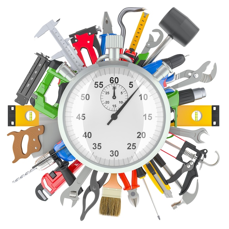 PSD outils de construction avec rendu 3d du chronomètre isolé sur un fond transparent