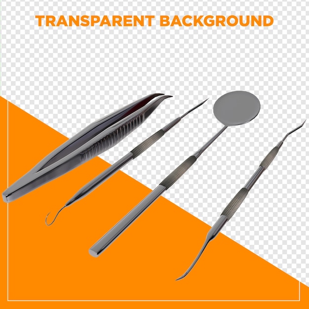 Des outils dentaires 3D avec un fond transparent