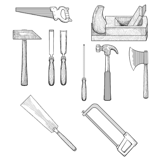 Outils de menuiserie dessinés à la main