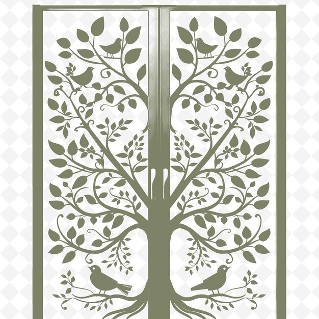 PSD outline de garde-robe capricieuse avec le design de l'arbre de la vie et la collection de motifs de décoration d'illustration bir