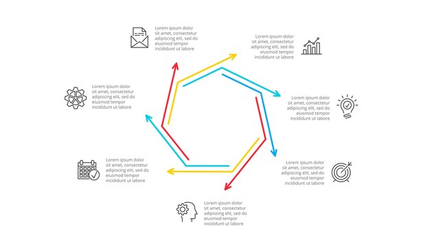 Outline heptagon with arrows for infographic template Business presentation with 7 options