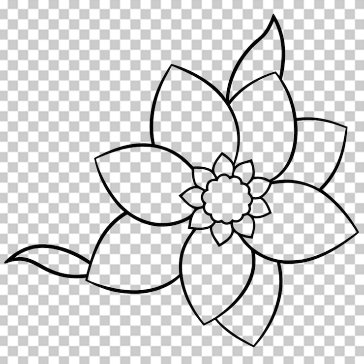 PSD outline spring flower corner border on transparent background