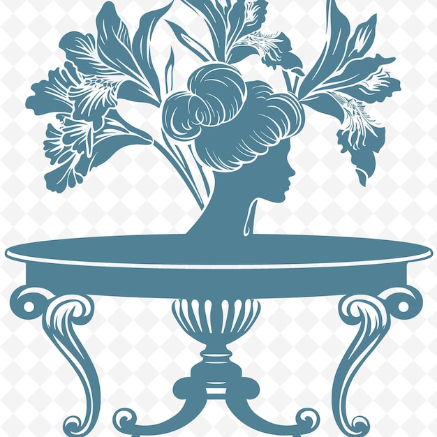 PSD outline de table latérale inspirée de l'art nouveau avec illustration de silhouette féminine collection de motifs de décoration