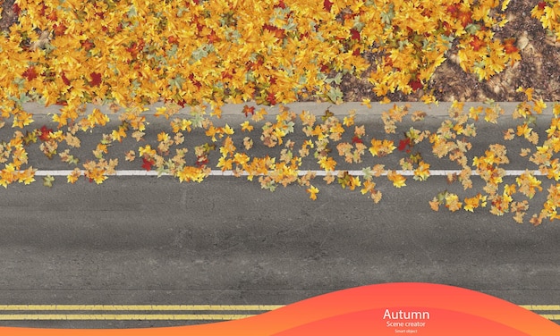 PSD outono vista superior da estrada com folhas caindo folhas de outono