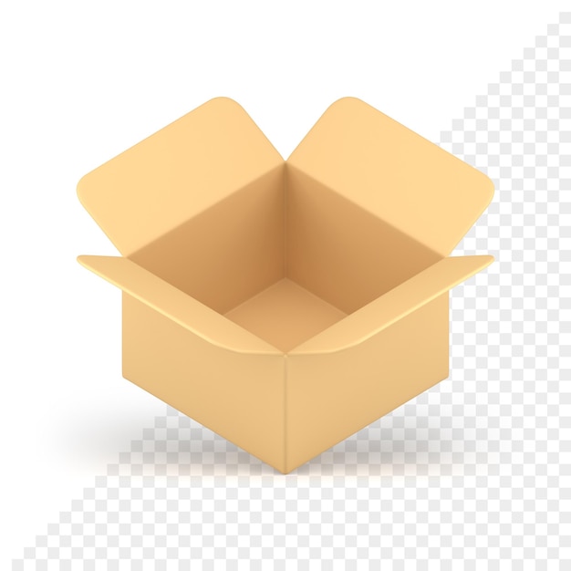 PSD ouvrez l'icône 3d de distribution de marchandises d'expédition logistique de paquet de boîte en carton vide