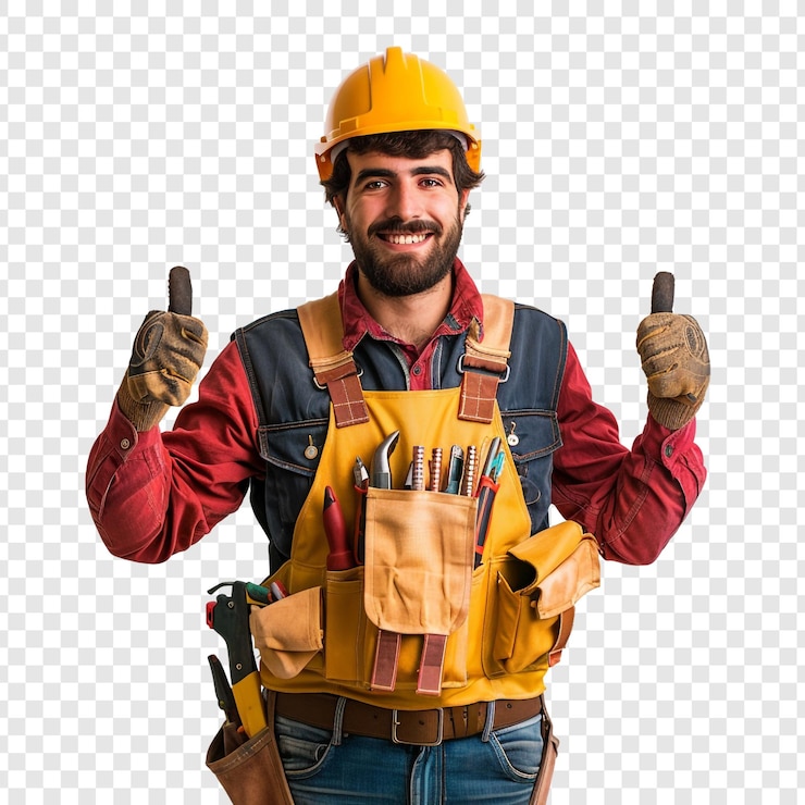 PSD un ouvrier de la construction heureux donne le pouce en l'air