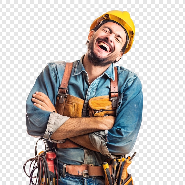 PSD un ouvrier de la construction qui rit