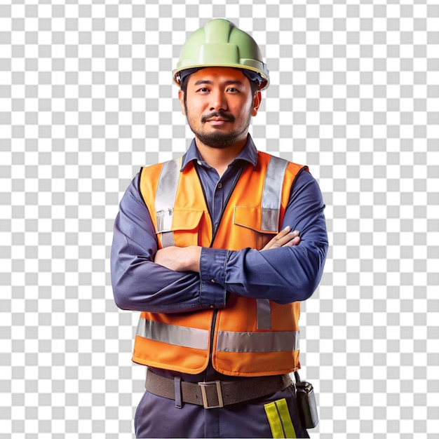 ouvrier souriant avec des outils en uniforme orange portrait complet sur blanc