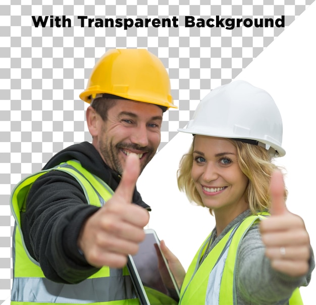 Les ouvriers de la construction montrent le pouce en l'air Sign PNG PSD Arrière-plan transparent isolé