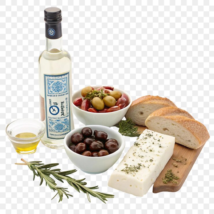 PSD ouzo estilo de vida de la comida mediterránea vida auténtica aislada en un fondo transparente