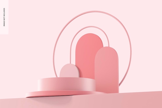 Oval Pink Podium Mockup, Low Angle View