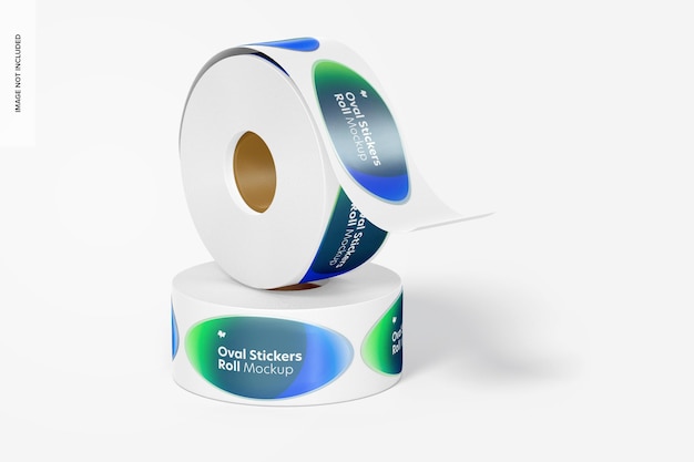 Oval stickers rolls mockup