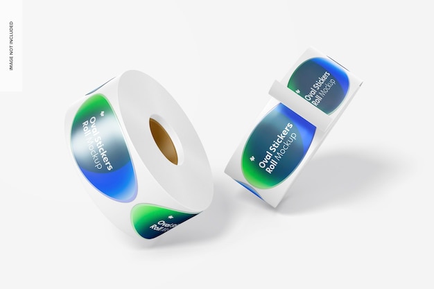 Ovale Aufkleber Rolls Mockup, Falling