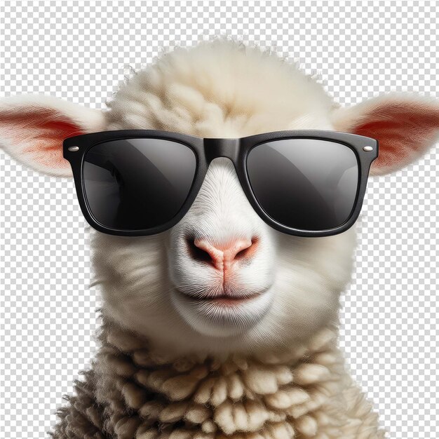PSD una oveja con anteojos de sol en su cabeza y un par de gafas de sol
