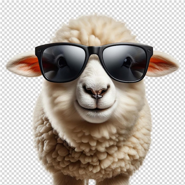 PSD una oveja con gafas de sol y una imagen de una ovejacon la palabra oveja en ella
