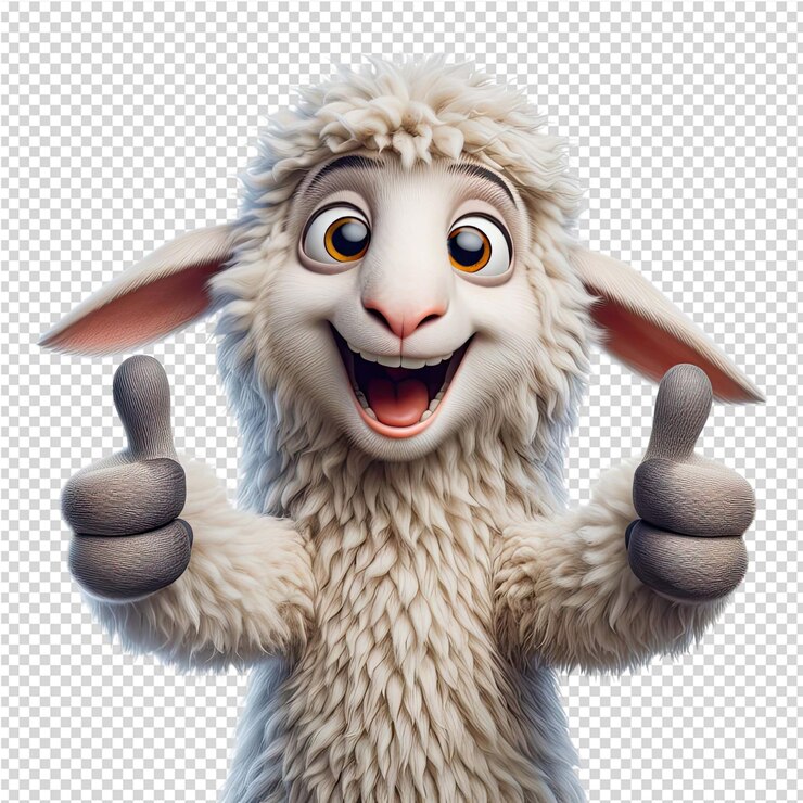 PSD una oveja con grandes ojos amarillos y una gran sonrisa