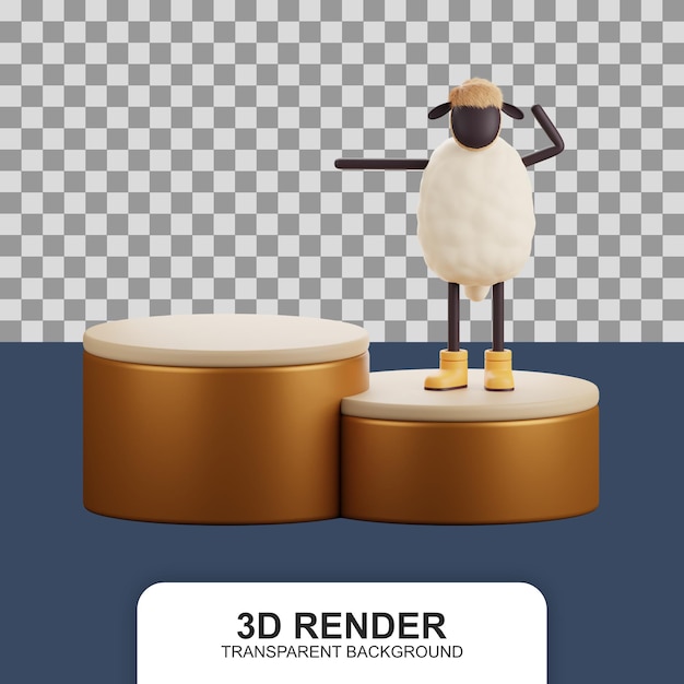 Una oveja de pie en la ilustración 3d de la pantalla del podio