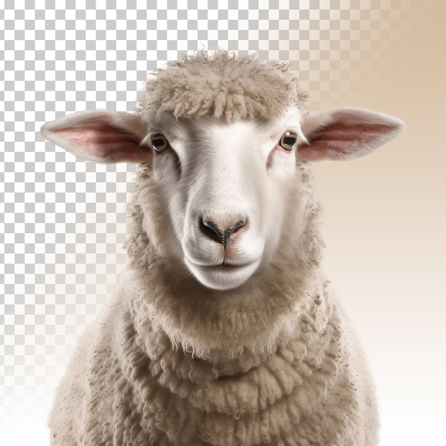 PSD ovelha com rosto branco e fundo marrom transparente