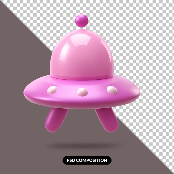 PSD un ovni de dibujos animados en 3d rosado