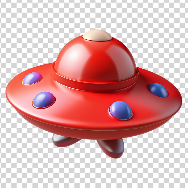 PSD ovni rojo 3d objeto volador no identificado aislado en un fondo transparente