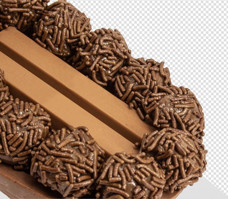 PSD ovo de chocolate com típico brigadeiro gourmet brasileiro em fundo transparente