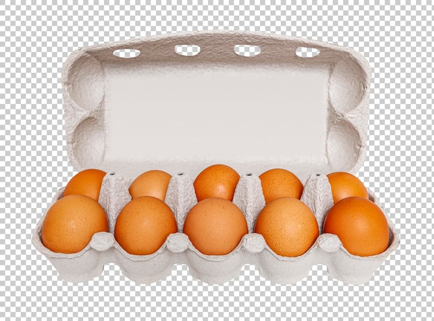 PSD ovos de galinha em caixa aberta isolada em fundo transparente galinha alimentação saudável