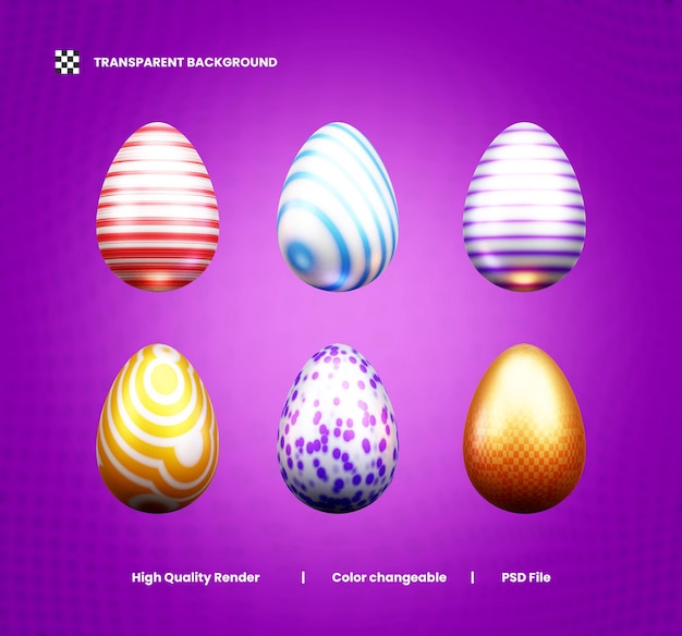 Ovos de Páscoa coloridos Ilustração 3D ou ovos de Páscua coloridos 3D