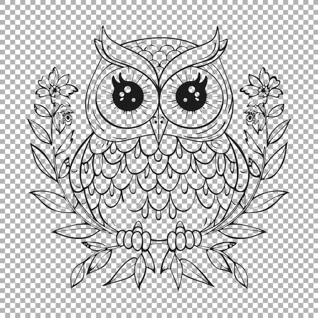 Owl Sketch Art auf durchsichtigem Hintergrund Ai generiert