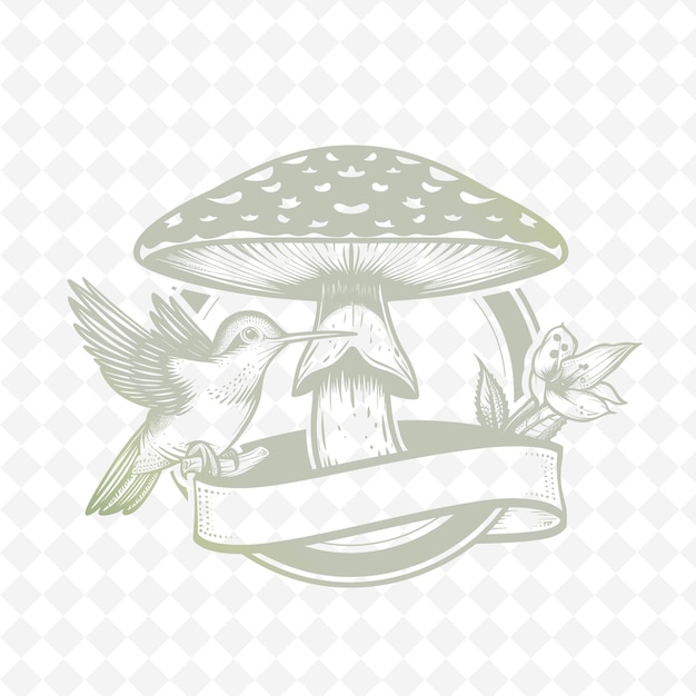 PSD oyster mushroom emblem logo mit dekorativem band und hummi nature herb vector design collections