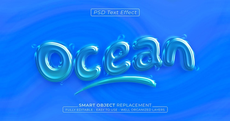 PSD ozean glänzender texteffekt bearbeitbarer 3d-stil