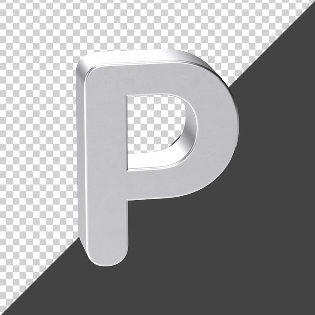 P-buchstabe aus silber in 3d-rendering 3d realistischer buchstabe p