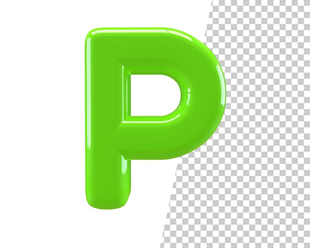 p letra verde texto 3d render