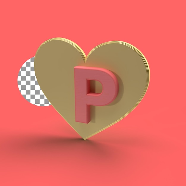 P representación 3d en diseño de letras de amor dorado para el concepto de día de san valentín Diseño de alta calidad