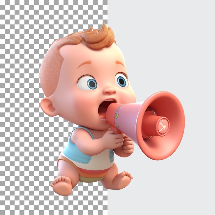 PSD p.s.d. un niño lindo que trae un megáfono