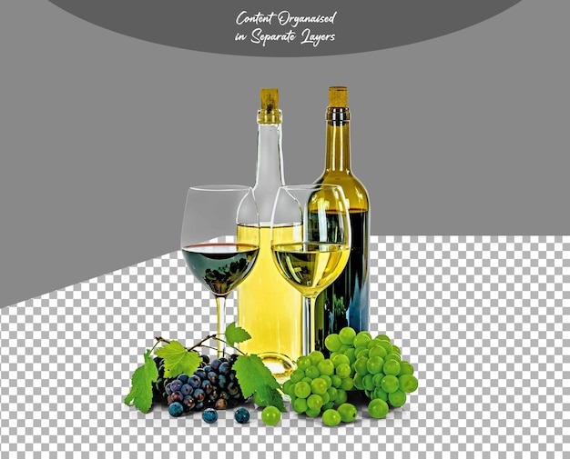 Paar Flaschen und Glas Wein isoliert auf weißem Hintergrund
