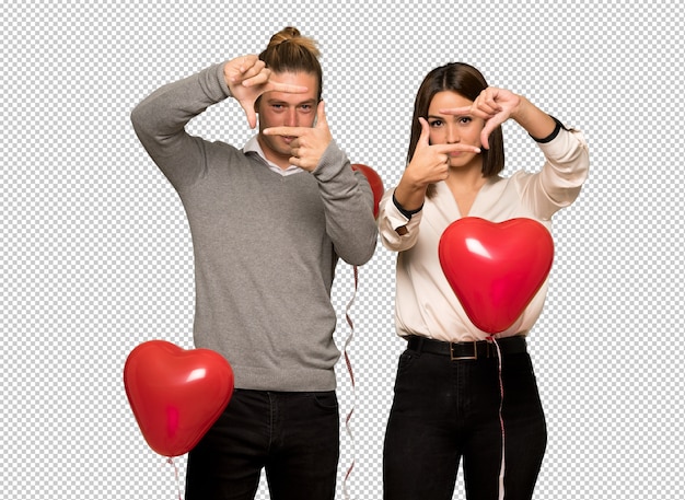 Paar im valentinstag, der gesicht fokussiert. framing-symbol