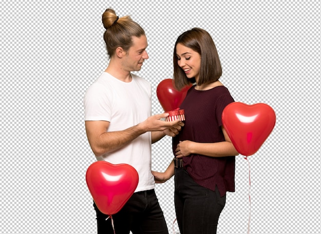 Paare im valentinstag, der geschenkbox hält