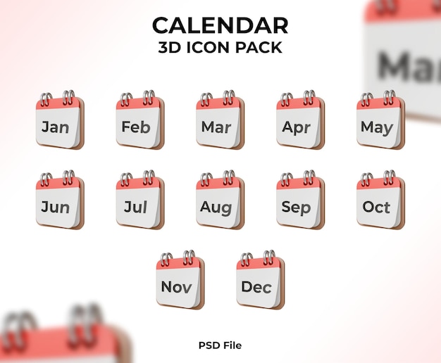 Pacchetto di icone del calendario 3D con promemoria di data e programmazione