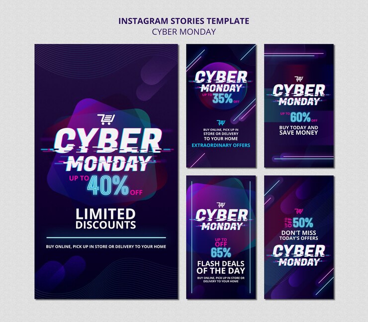 PSD pacchetto di storie futuristiche sui social media del cyber lunedì