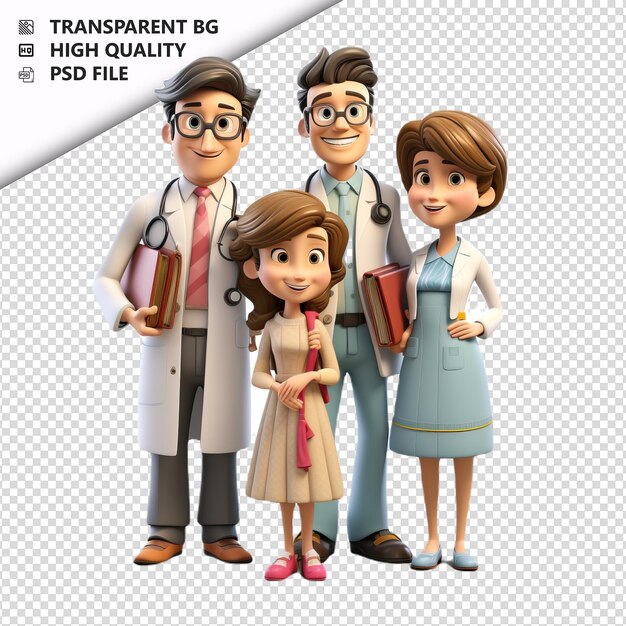 PSD paciente família americana 3d cartoon estilo fundo branco