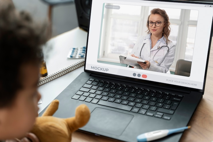 PSD paciente tendo videochamada com médico