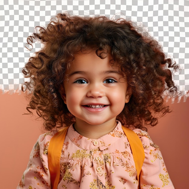 PSD pacific islander toddle girl educadora de salud en pastel coral close up eyes pose con cabello kinky 100 personajes