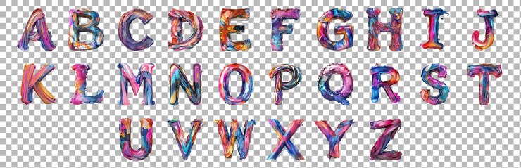 PSD pack alphabete a bis z in aquarell-stil gegen einen durchsichtigen hintergrund für künstlerische designs kreative branding oder soft typography anwendungen