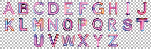 Pack Alphabete A bis Z in Neon-Zeichen-Stil gegen einen transparenten Hintergrund für futuristische Designs, auffällige Branding- oder Nachtleben-Typografie-Anwendungen