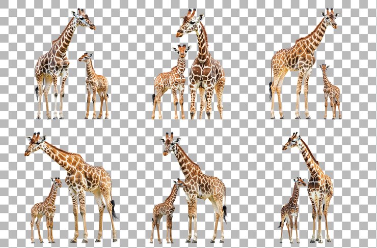 Pack Giraffe avec son veau sur un fond transparent pour la faune ou le contenu sur la nature