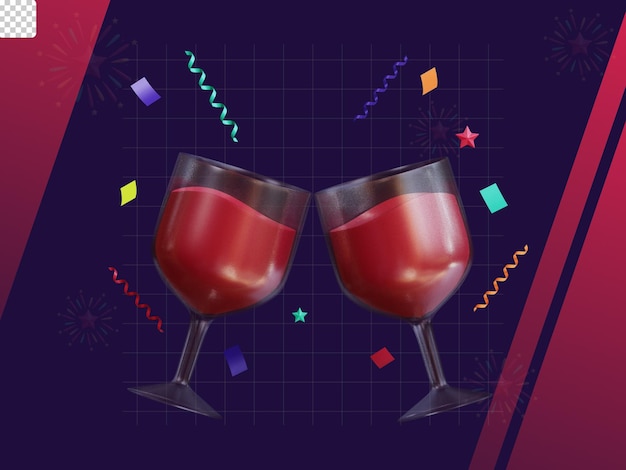 PSD pack d'icônes 3d nouvel an acclamations du vin