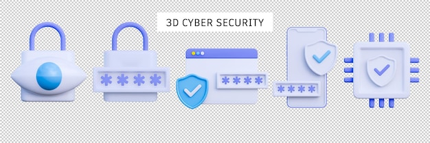 Pack D'icônes De Cybersécurité 3d Isolé